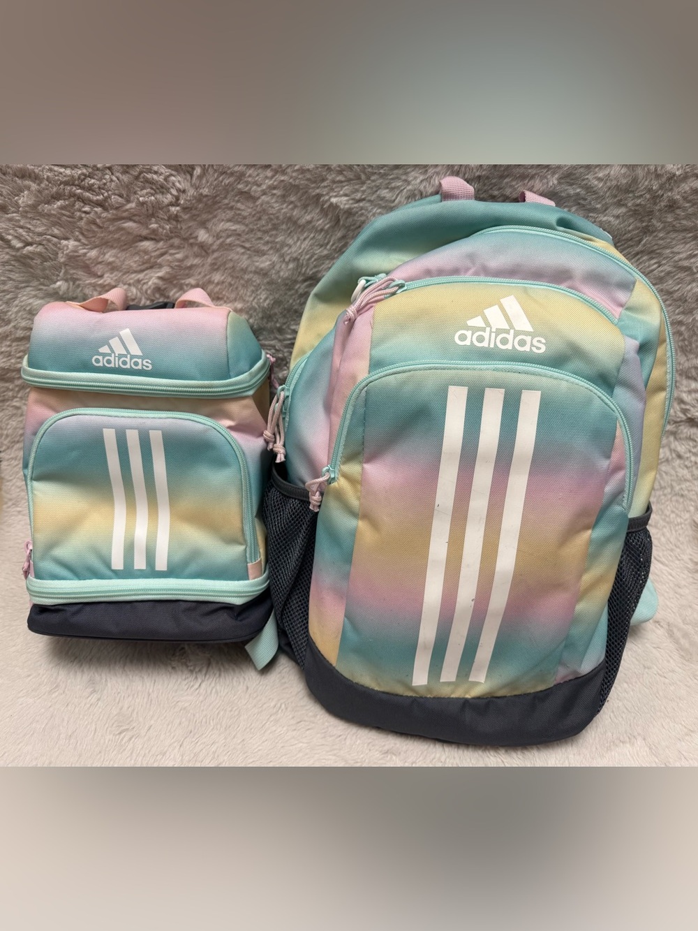 adidas Pastel Rainbow Gradient Backpack and Lunch bag set- Mint, Pink, Yellow